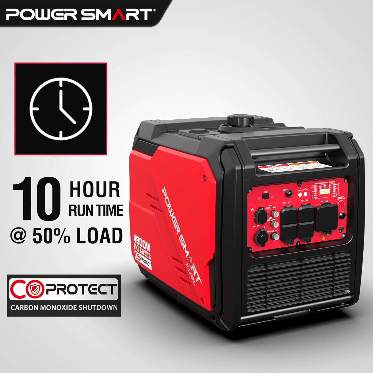 PowerSmart 4800-Watt Gas-Powered Portable Inverter Generator with CO Sensor, Super Quiet Generator for Home Use, Camping and Jobsit, RV Ready 30A Outlet, Wheels Handle Kit, EPA Compliant