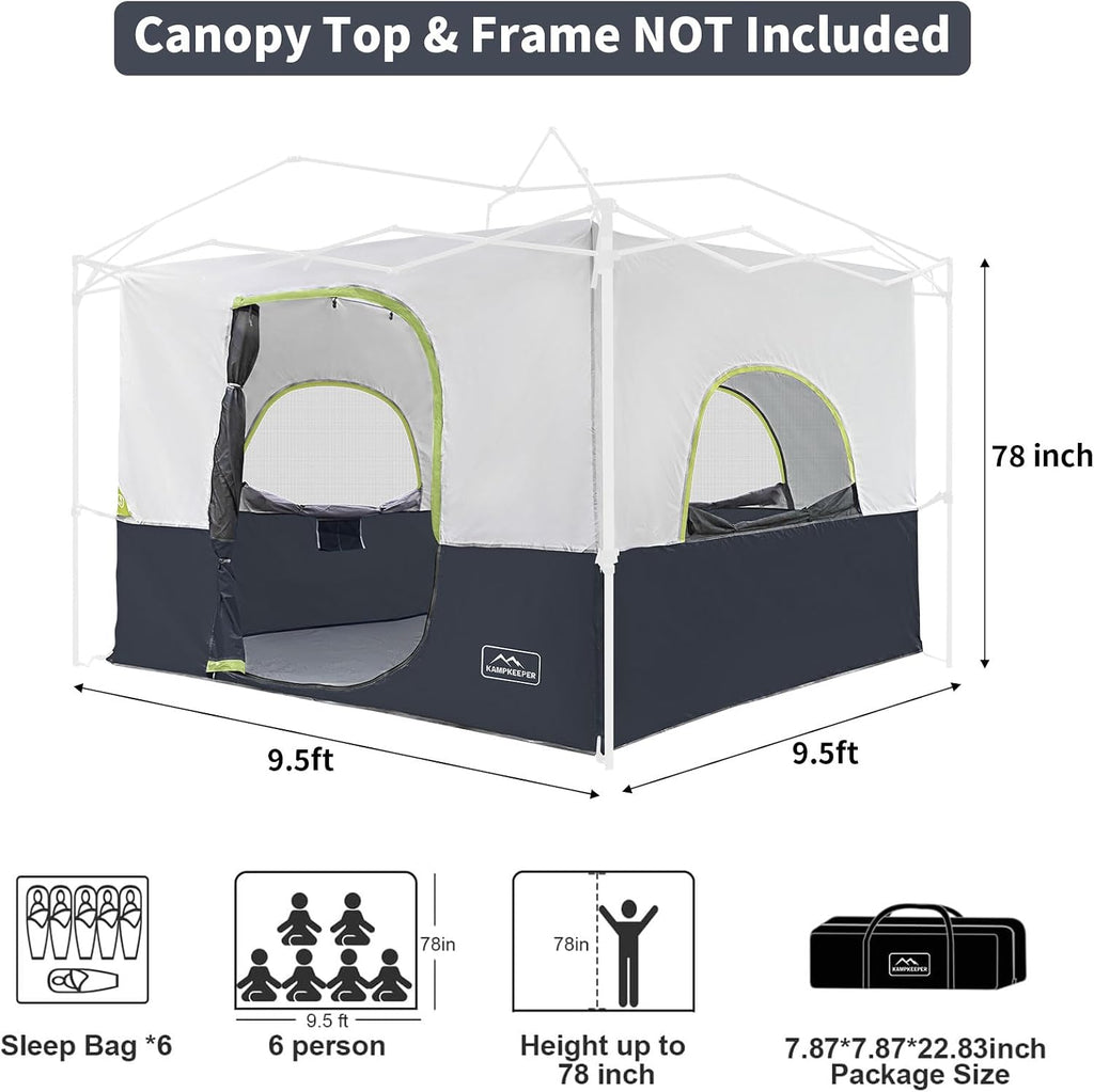 KAMPKEEPER Camping Inner Tent for Pop Up Canopy, Converts 10'x10' Straight Leg Canopy into Camping Tent–Fully Vented Roof(Top & Frame NOT Included) (Black, Classic)