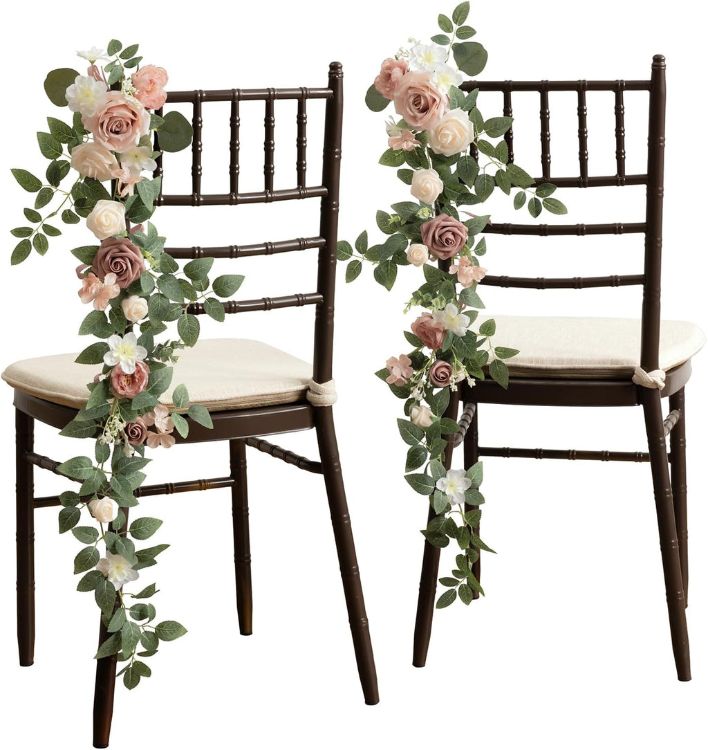 Ling's Moment 10pcs Wedding Chair Decorations Aisle Floral Swag Artificial Pew Flowers Hanging Garland Pink Blush & Cream For Ceremony Reception Church Rose Floral Faux Arrangement Party Outdoor Decor