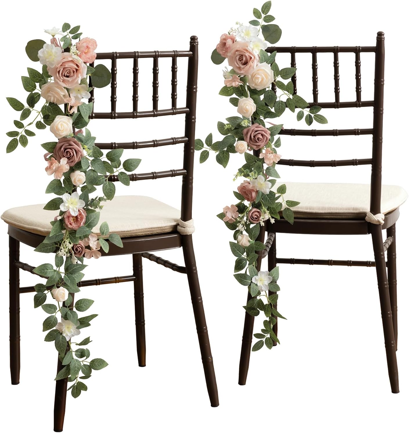 Ling's Moment 10pcs Wedding Chair Decorations Aisle Floral Swag Artificial Pew Flowers Hanging Garland Pink Blush & Cream For Ceremony Reception Church Rose Floral Faux Arrangement Party Outdoor Decor