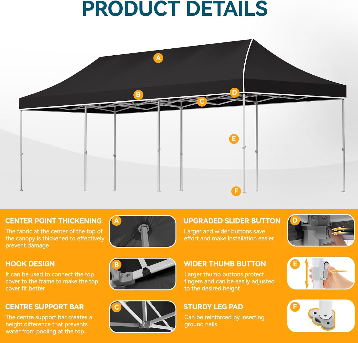 Hoteel 10x30 Pop Up Canopy Heavy Duty with 8 Sidewalls, Waterproof Outdoor Event Tents, Easy Set-up Instant Tent with Hand Bag, Rope & Nail, Hexagonal Leg (1-Year Warranty,Upgrade)
