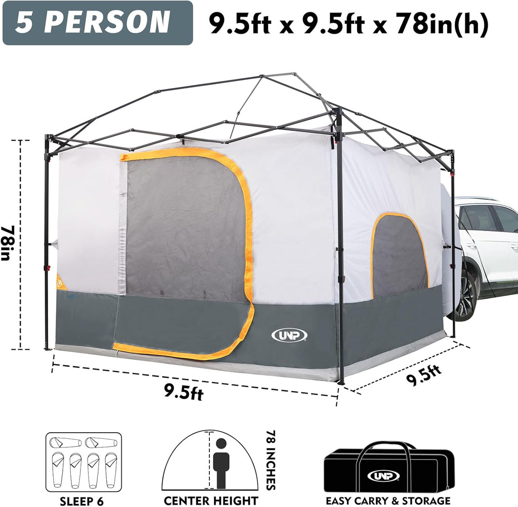 UNP Camping Canopy - Inner Tent - Side Tents - SUV Camping Cube for 10' x 10' Pop Up Canopies (Canopy Pole/Shelter NOT Included) (Grey-SUV Cube Tent)