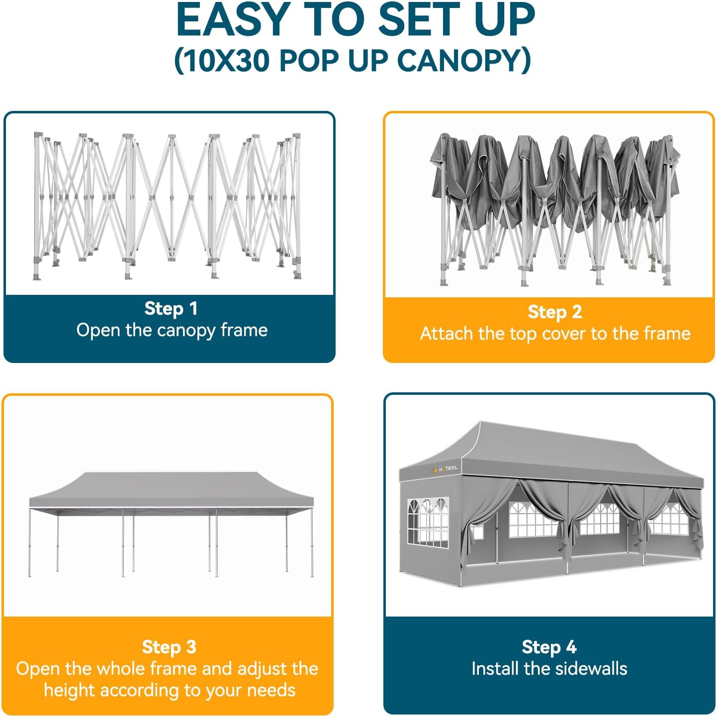 Hoteel 10x30 Pop Up Canopy Tent Heavy Duty with 8 Sidewalls, Waterproof Party Tent, Easy Set-up Commercial Instant Tents with Hand Bag, Rope & Nail, Hexagonal Leg (1-Year Warranty)