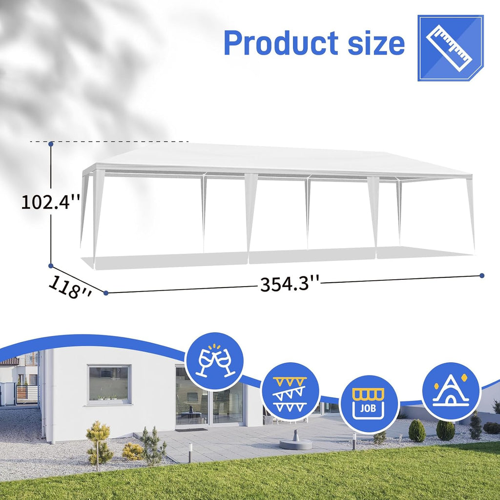 Outdoor Party Tent - Wedding & Birthday Event Canopy with Removable Sidewalls & Transparent Window (10'x30'/0 Sidewalls White)