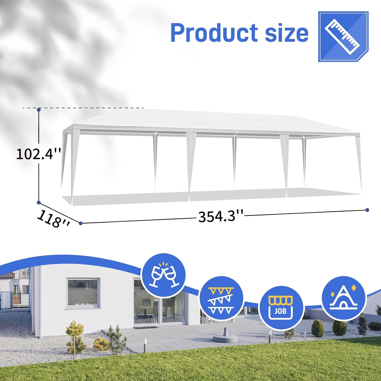 Outdoor Party Tent - Wedding & Birthday Event Canopy with Removable Sidewalls & Transparent Window (10'x30'/0 Sidewalls White)