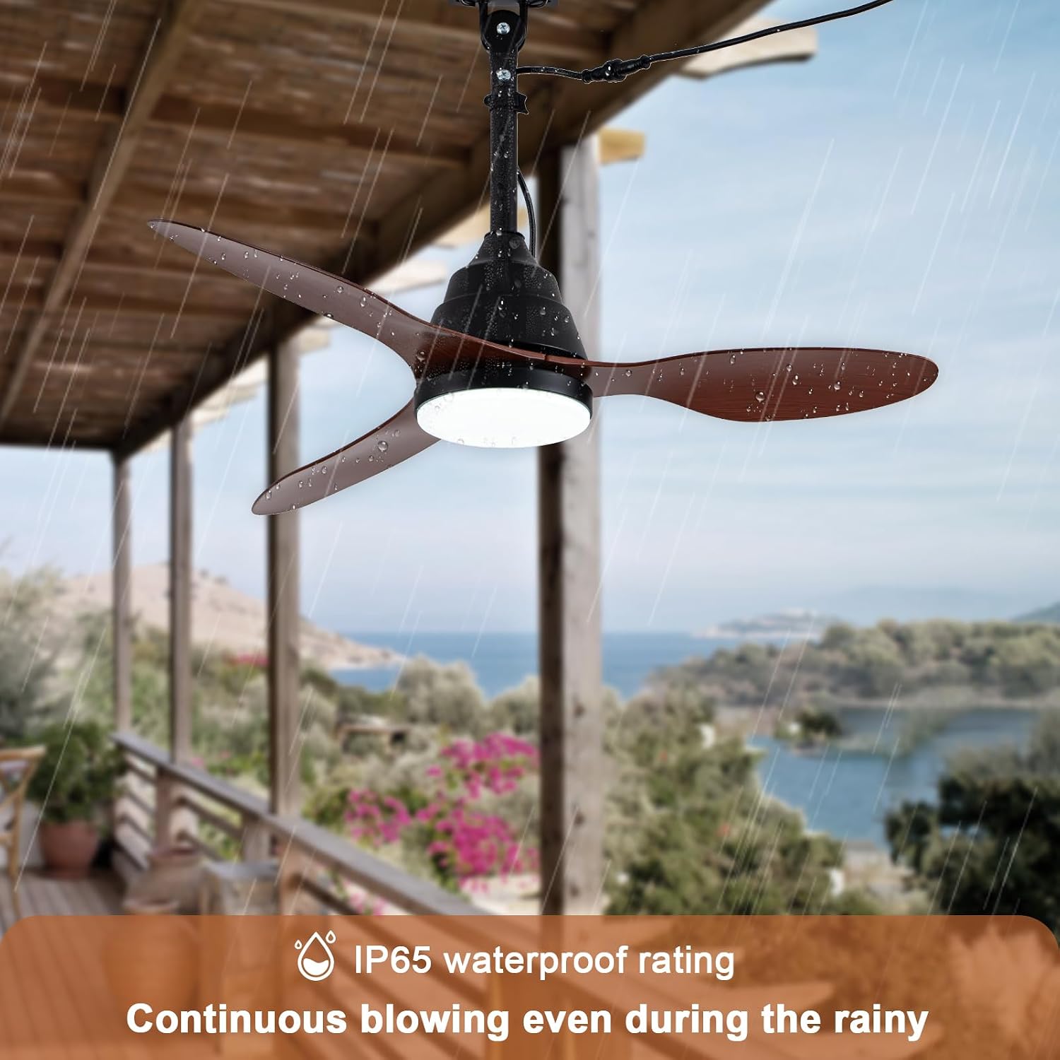 42'' Waterproof Outdoor Ceiling Fan with Lights IP65 Gazebo Fan Outdoor Hanging Wet Rated Plug in Ceiling Fan for Patio Pergola Porch Outside, APP Remote Control, Dimmable LED, 6 Speeds