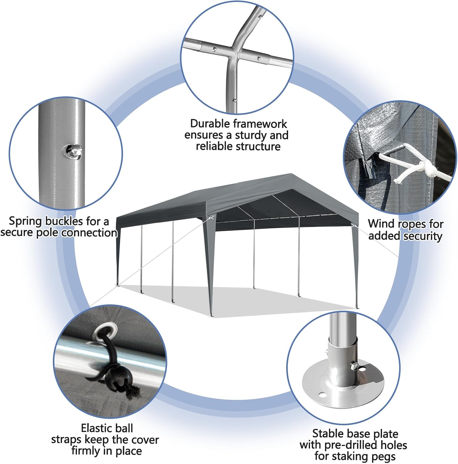 12x20ft Heavy Duty Waterproof Carport Tents,Outdoor Carport Car Canopy Tent,Sturdy Large Carports Tents,UV Protection Patio Gazebo Canopy Tent,with Metal Frame,for Outside Garden Yard Garage (Grey)