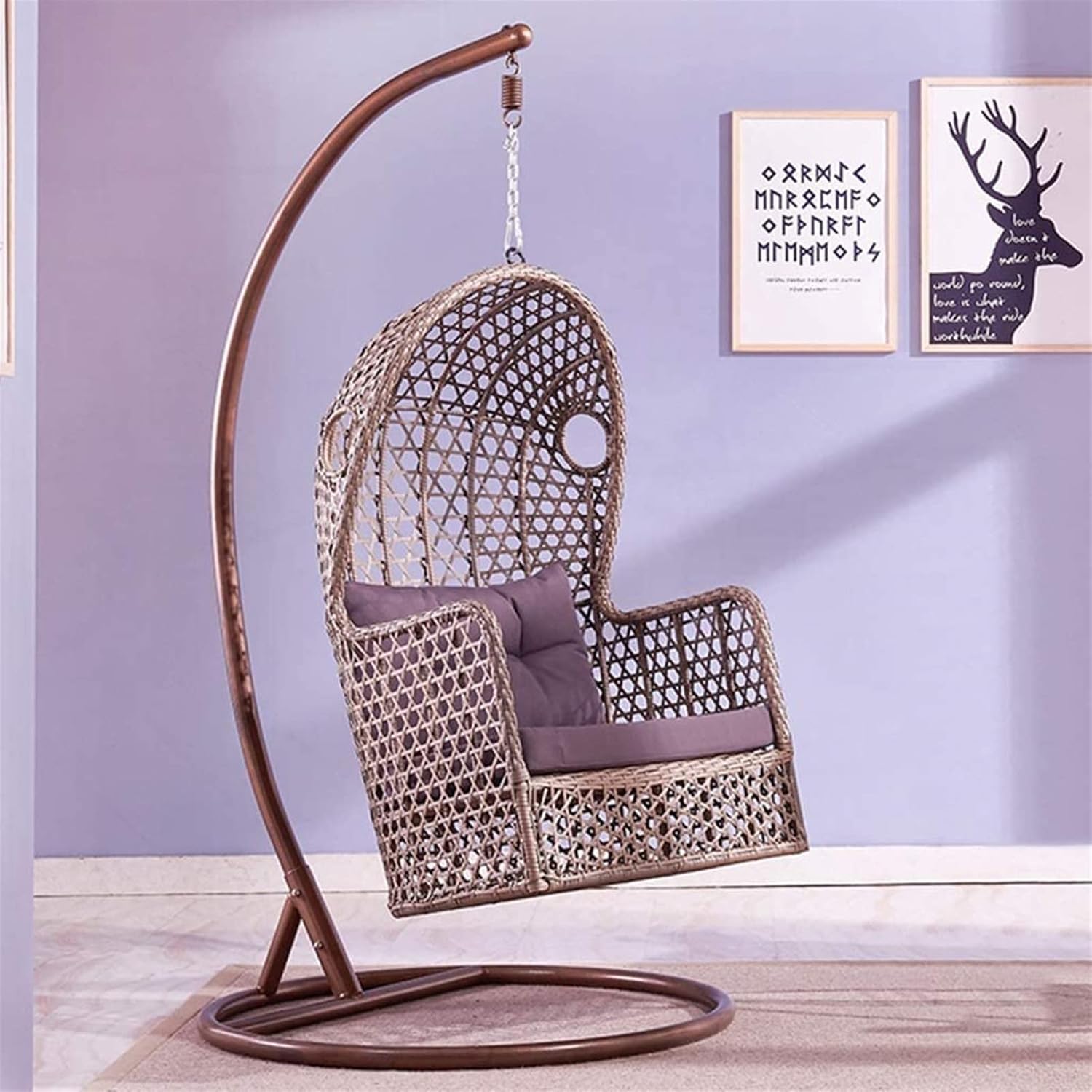 Outdoor Single Hanging Basket Chair Waterproof Detachable Cleaning Cushion Garden Rocking Chair Hanging Basket Wicker Chair Hanging Chair