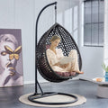 LKTART Egg Swing Chair with Stand Rattan Hanging Egg Chair with Cushions and Pillow Relaxing Chair Foldable Basket & Metal Stand Indoors or Outside 2-Black