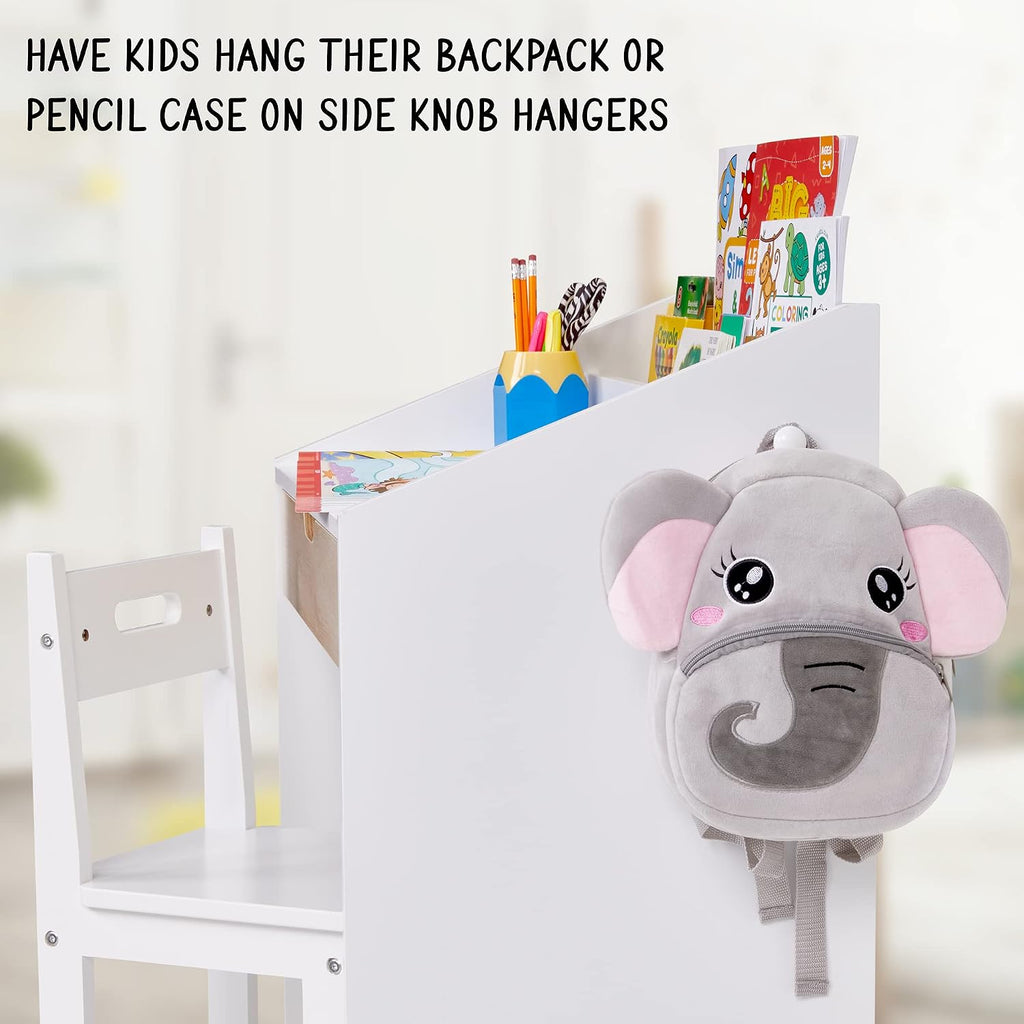 Lil' Jumbl Toddler Wooden Study Desk and Chair Set, Home School Learning Workstation with Writing Table, Storage Drawer, Tabletop Organizer & Hanging Hooks for Children Studying, Reading & Drawing