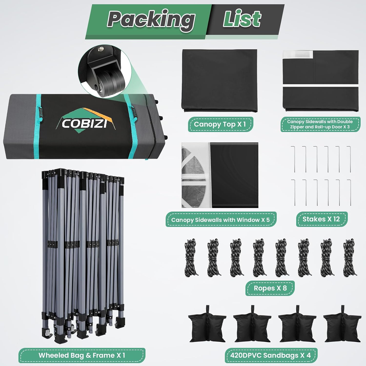 COBIZI 10x30 Pop Up Canopy Tent with 8 Removable Sidewalls, One Push Party Tent Outdoor Waterproof Event Canopy with Air Vent for Parties Commercial Wedding, 3 Height, Roller Bag, Sandbag, Black