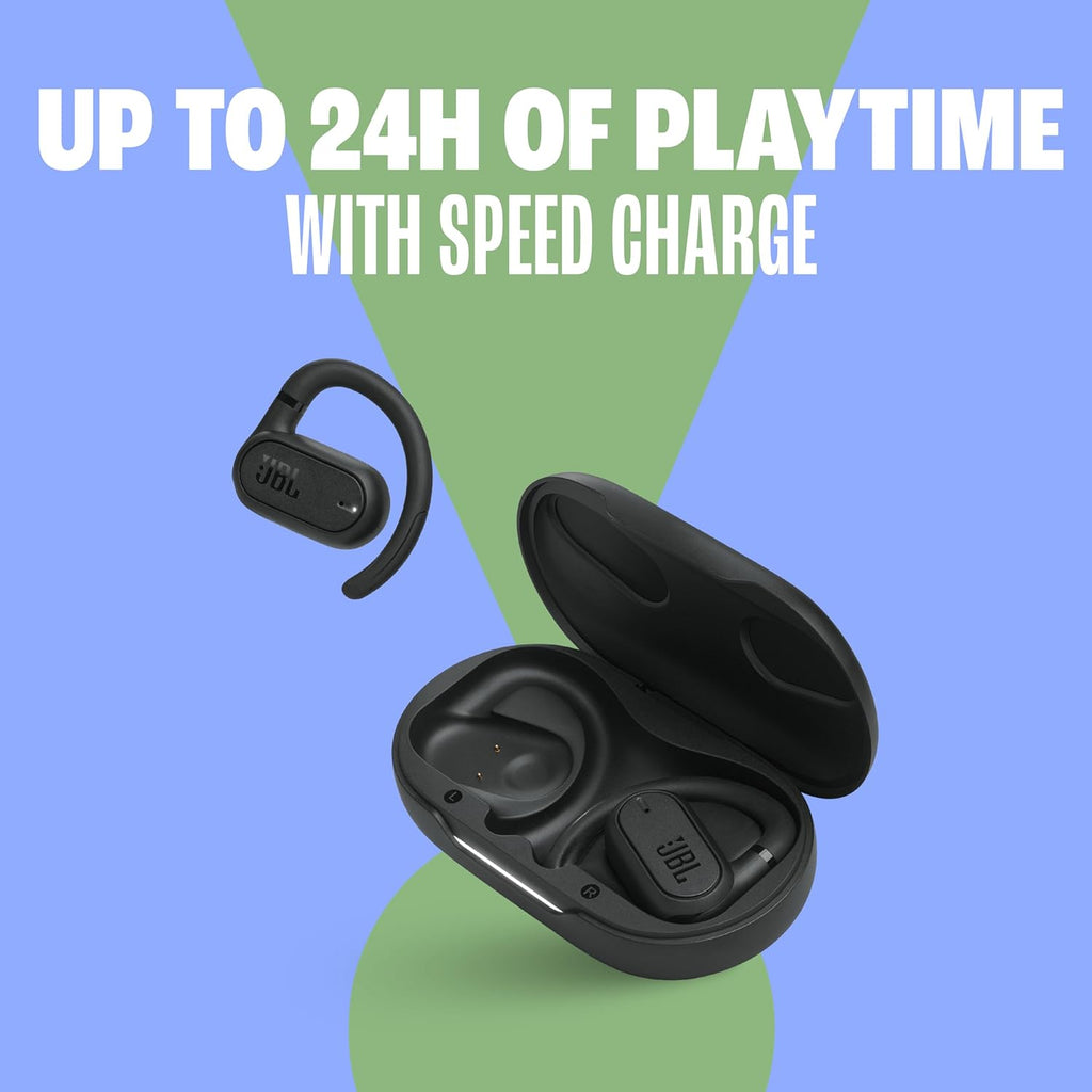 JBL SoundGear Sense - True Wireless Open-Ear Headphones, JBL OpenSound Technology, Splash and dust Resistant, 4 mics for Crisp, Clear Calls, Up to 24 Hours of Battery Life, Plus Speed Charge (Black)
