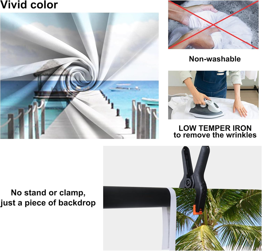 20x10ft Tropical Seaside Backdrop Summer Holiday Coconut Trees Wooden Pier Gazebo Photography Background Wedding Ceremony Honeymoon Birthday Party Summer Party Children Adults Portrait