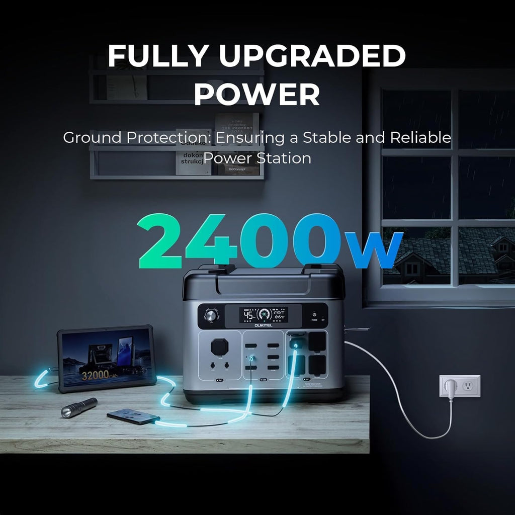 OUKITEL P2001 Plus 2400W Solar Generator with 100W Solar Panel, 2048Wh Solar Power Station with 4 AC Outlets(5000W Peak), 1.5H Full Charging, APP Control Battery Backup for Home, Camping & RVs