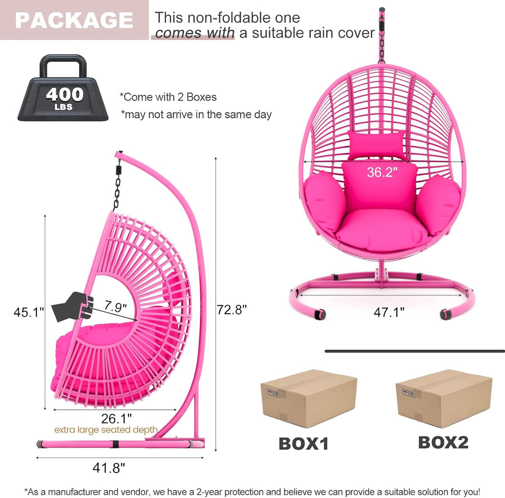 Oversized Hanging Egg Chair with Stand Outdoor Wicker Swing Chair Comfy Hammock Egg Shaped Chair 400lbs Capacity for Patio, Garden and Balcony