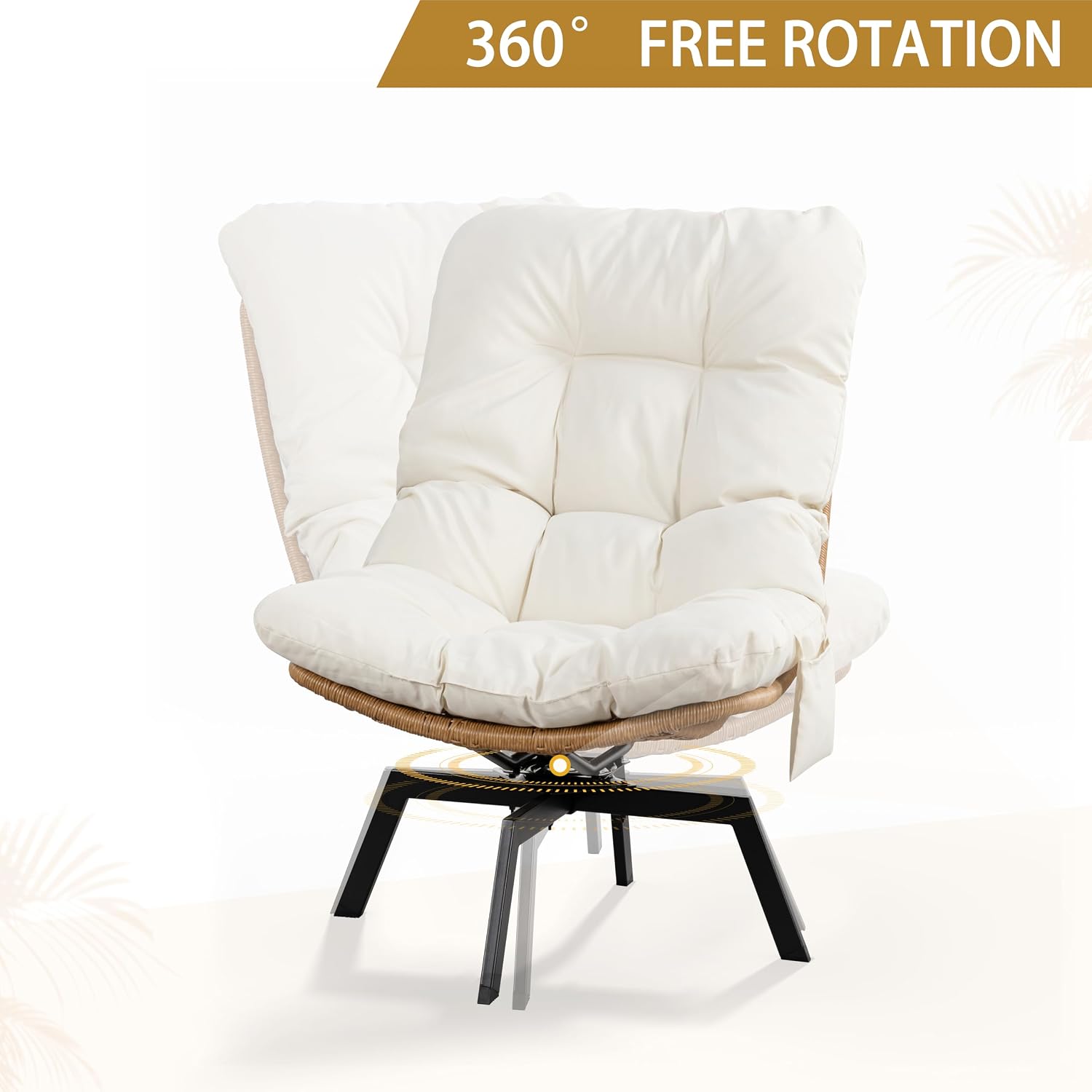 JAMFLY Rattan Swivel Chair, 360° Wicker Swivel Chairs with Thickened Cushions & Side Storage, Bohemian Farmhouse Style for Kitchen, Dining Room, Café, Patio, Beige