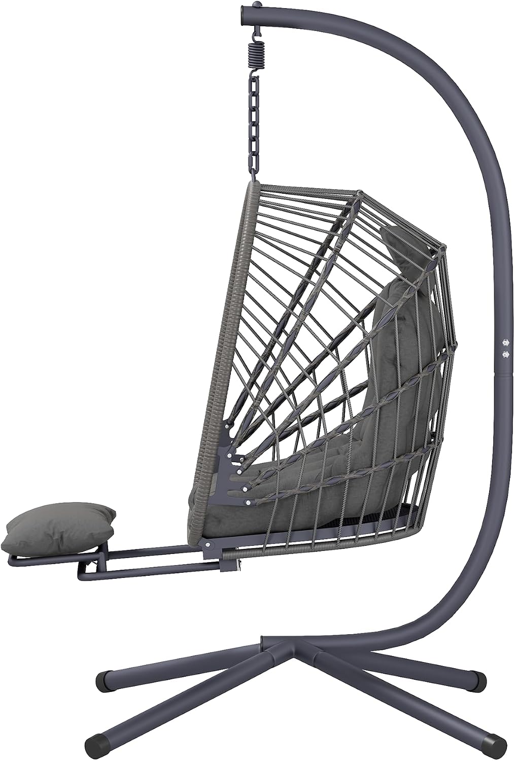 Outdoor Egg Swing Chair with Stand and Footrest, Comfy Patio Hammock Hanging Rocking Egg Chair with Cushion for Bedroom Indoor, Dark Gray (Dark Grey)