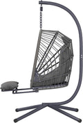 Outdoor Swing Egg Chair with Stand and Footrest, Comfy Patio Hammock Hanging Rocking Egg Chair with Cushion for Bedroom Indoor, Dark Gray