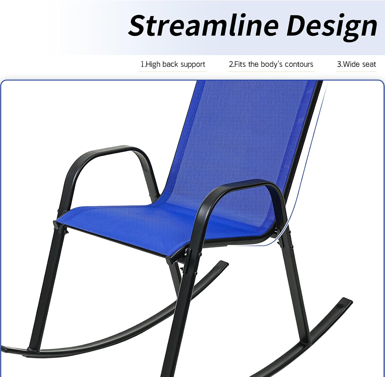 Outdoor Rocking Chairs with Backrest/Armrests-Assembly for Patio Lawn Garden Balcony Deck Camping Porch-Set of 2 (Navy Blue)