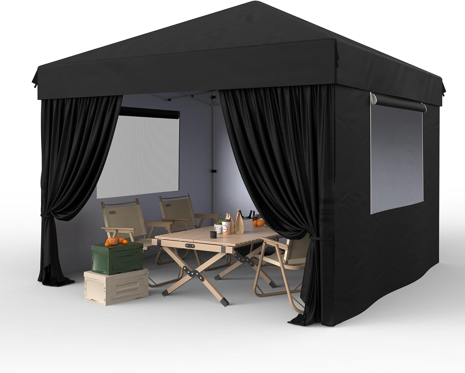GAOMON 10'x10' Pop Up Canopy Tent with 4Pcs Sidewalls, Portable Instant Commercial Canopy with 4 Stakes, 4 Ropes, 4 Sandbags for Farmers' Market, Patio, Outdoor, Camping, Black