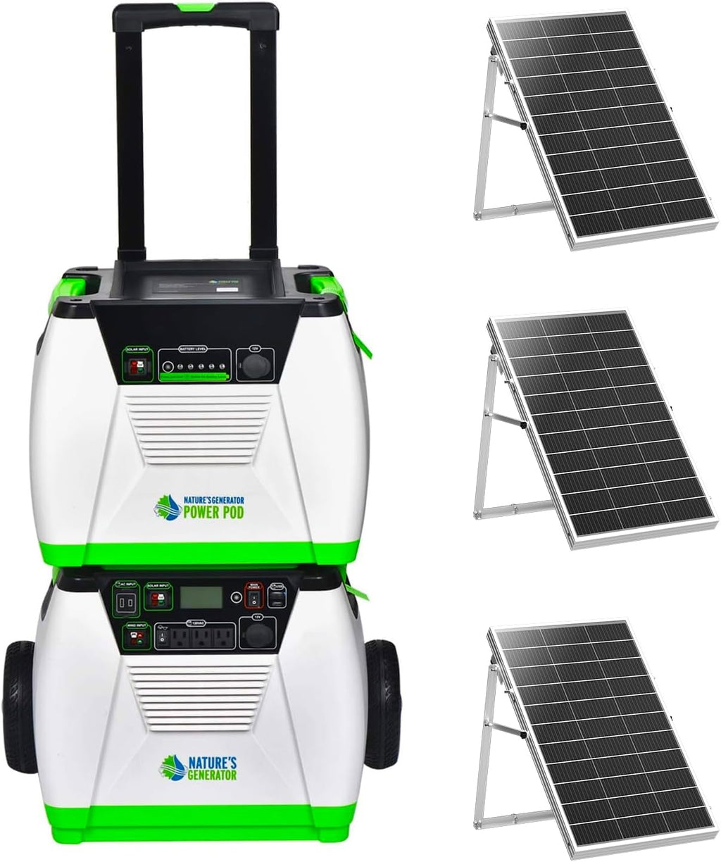 Nature's Generator Platinum System 1800W Solar & Wind Powered Pure Sine Wave Off-Grid Generator + 1200Wh Power Pod (1920Wh total) + 3 of 100W Solar Panels w/Infinite Expandability, Gasless, Fumeless