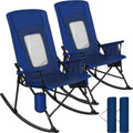 Romswi 2 Pack Rocking Camping Chair for Adult 400LBS Capacity, Heavy Duty Folding Rocking Chairs, Portable Outdoor Rocker with High Back & Hard Armrests for Camping, Beach, Patio, Backyard, Mesh Blue