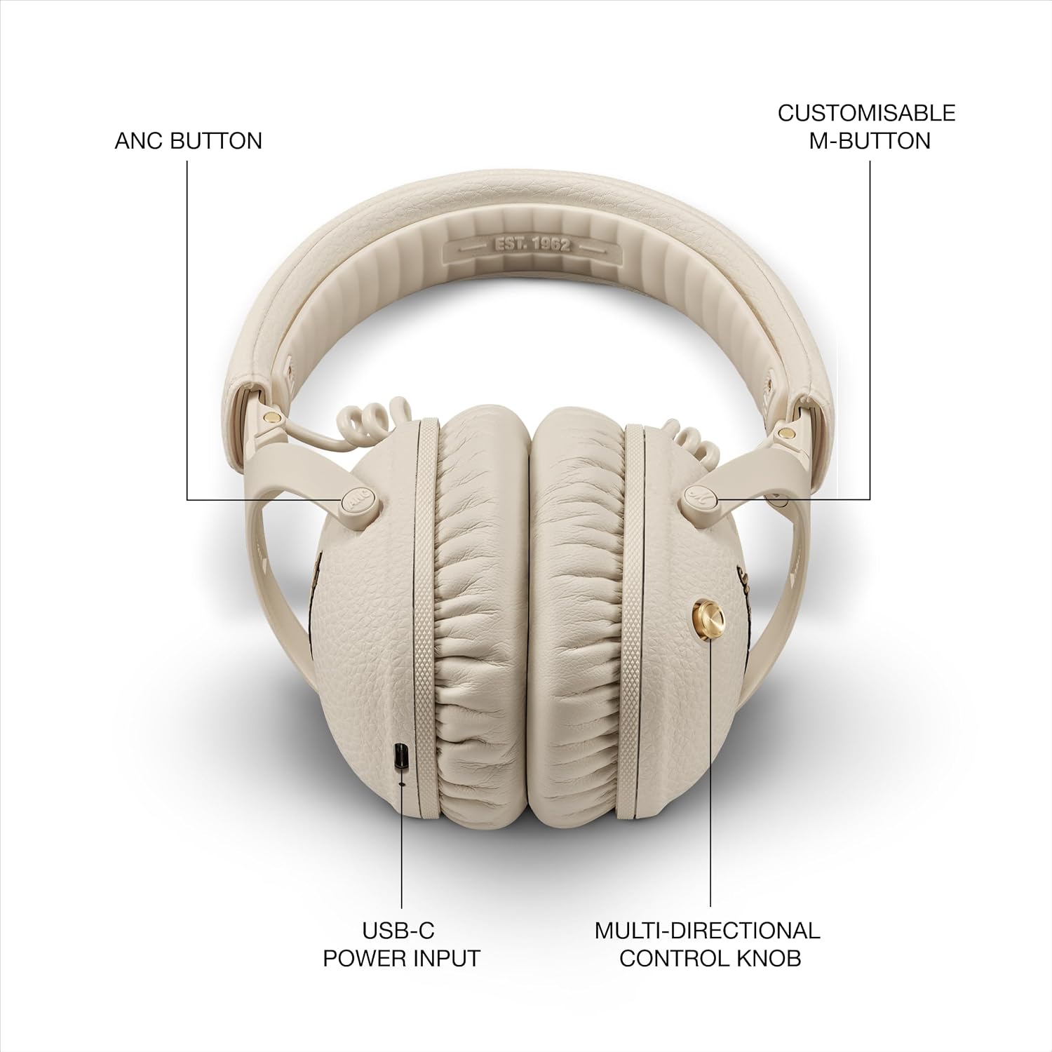Marshall Monitor III A.N.C. Wireless Over-Ear Bluetooth Headphones - Active Noise Cancelling with Microphone | 100+ Hr Playtime | Lightweight, Foldable Design for Travel - Cream