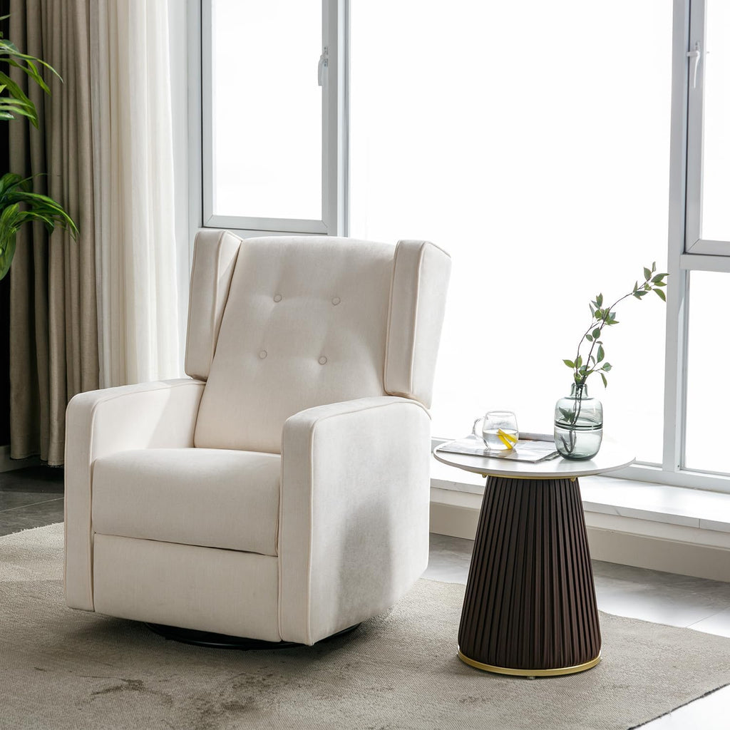 CANMOV Swivel Rocker Recliner Chair, Nursery Glider Chair, Nursery Rocking Chairs, Manual Reclining Chair, White
