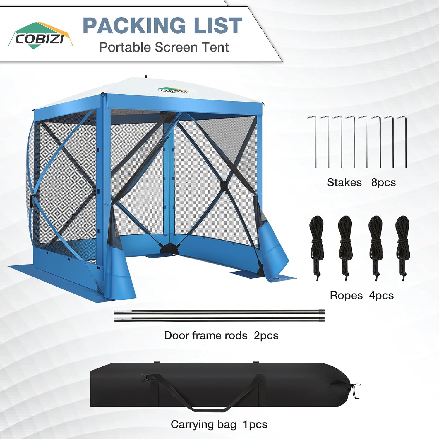 COBIZI Pop Up Gazebo Screen Tent Screen House for Camping, 8FTx8FT Screen Room with Mosquito Netting, Hub Tent Instant Screened Canopy with Carrying Bag and Ground Stakes, Blue
