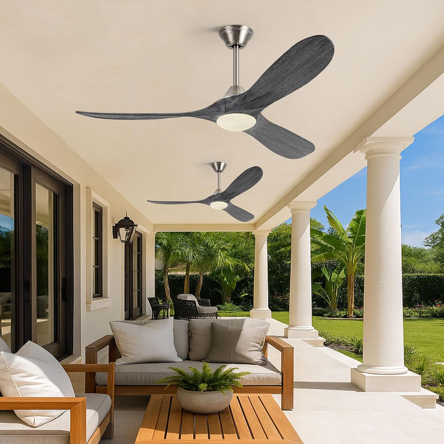 52 Inch Outdoor Ceiling Fan with Light, Wifi Smart Fan with Alexa/App/Remote Control, Quiet Reversible Energy Efficient DC Motor, Modern Farmhouse Style, Damp Rated for Patios Garage Porch Bedroom