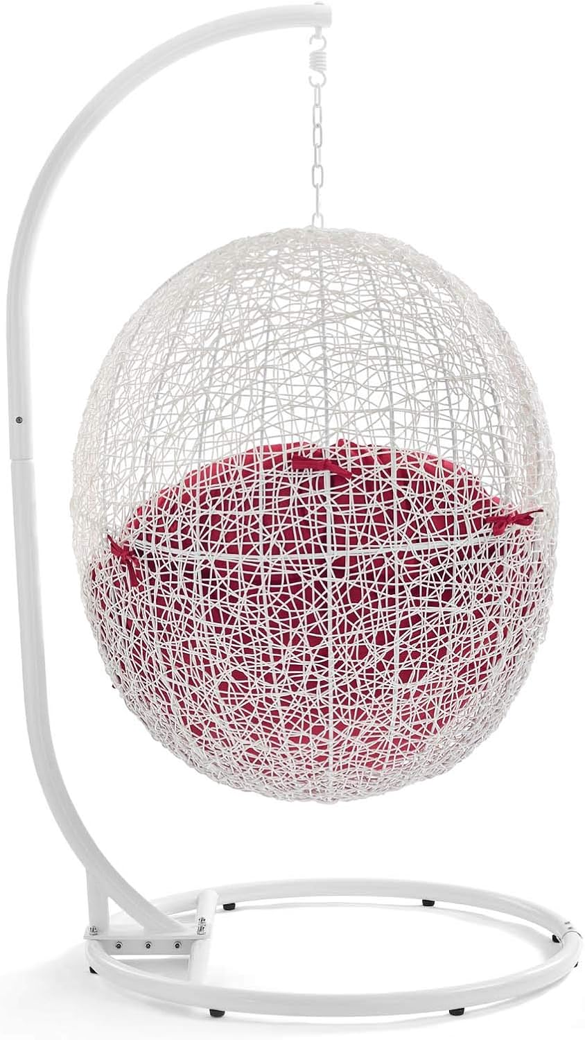 LexMod EEI-2273-WHI-RED Hide Outdoor Patio Swing Chair, White Red