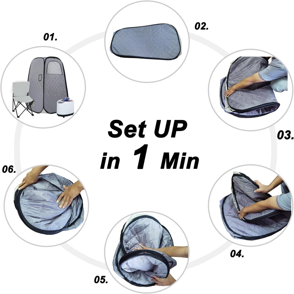 Foldable Portable Steam Sauna, Personal Sauna Tent for Home SPA with 1000w 2.2L Steamer, Folding Chair, Remote Control, Gray