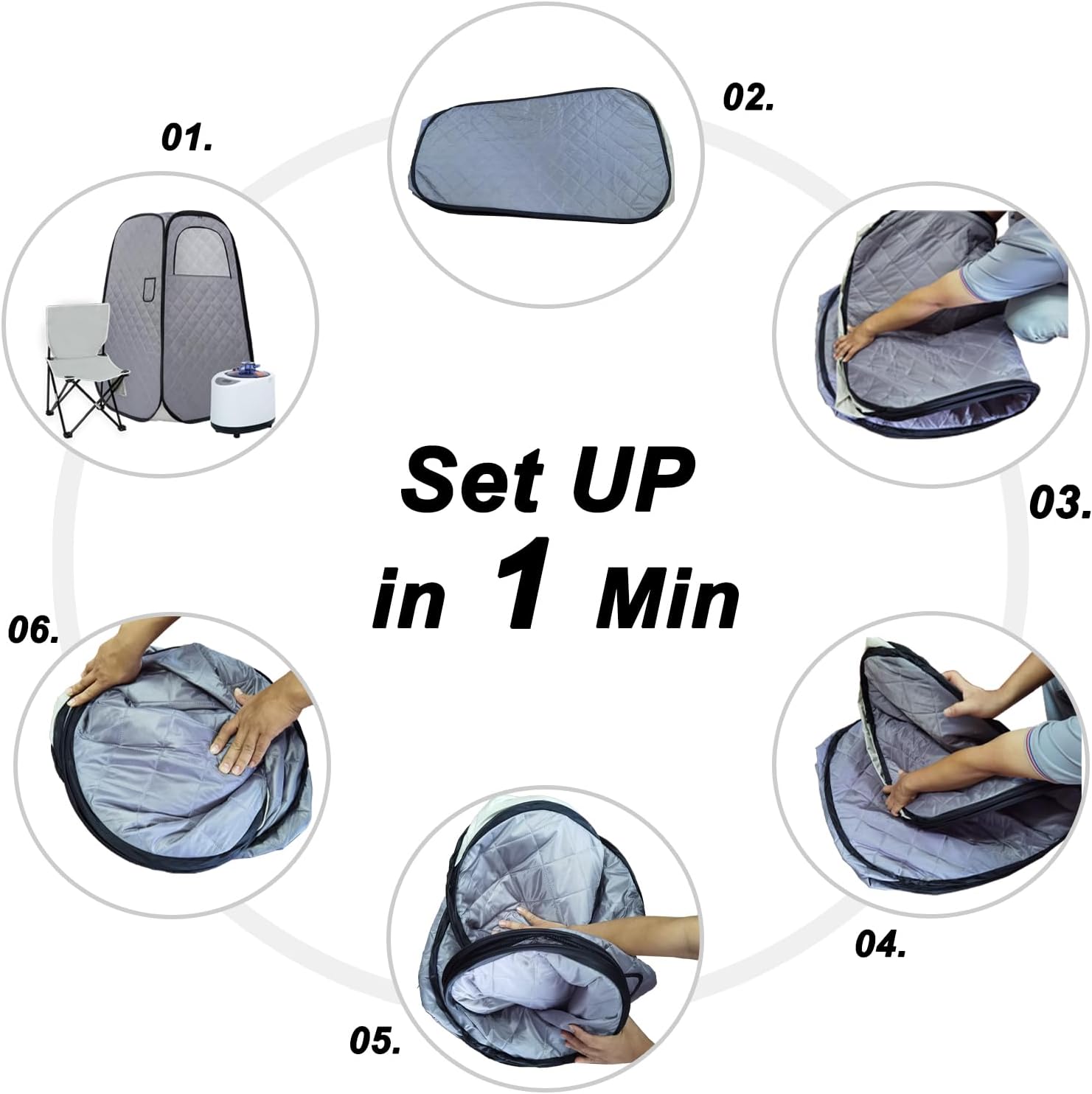 Foldable Portable Steam Sauna, Personal Sauna Tent for Home SPA with 1000w 2.2L Steamer, Folding Chair, Remote Control, Gray