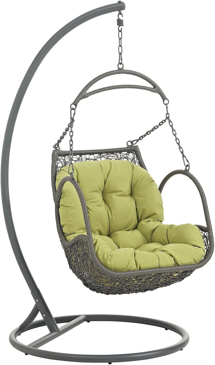 Modway Arbor Wicker Rattan Outdoor Patio Porch Lounge Hanging Swing Chair Set with Stand in Peridot