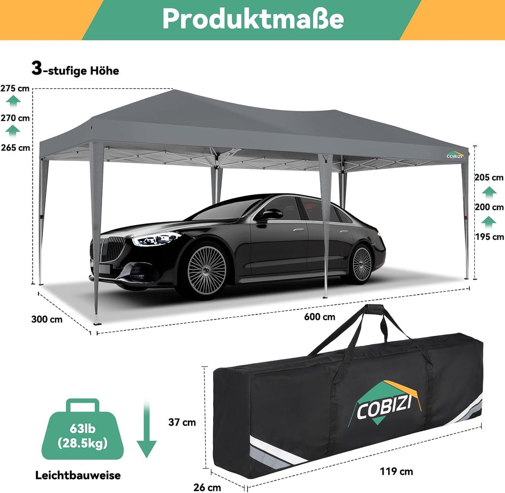 COBIZI 10x20 FT Pop up Canopy Tent with Sidewalls, Party Tents for Parties, Carpas para Fiestas, Easy Set Large Outdoor Popup Patio Gazebo for Backyard,Weddings,Vendor,Commercial Event,Gray (Upgrade)