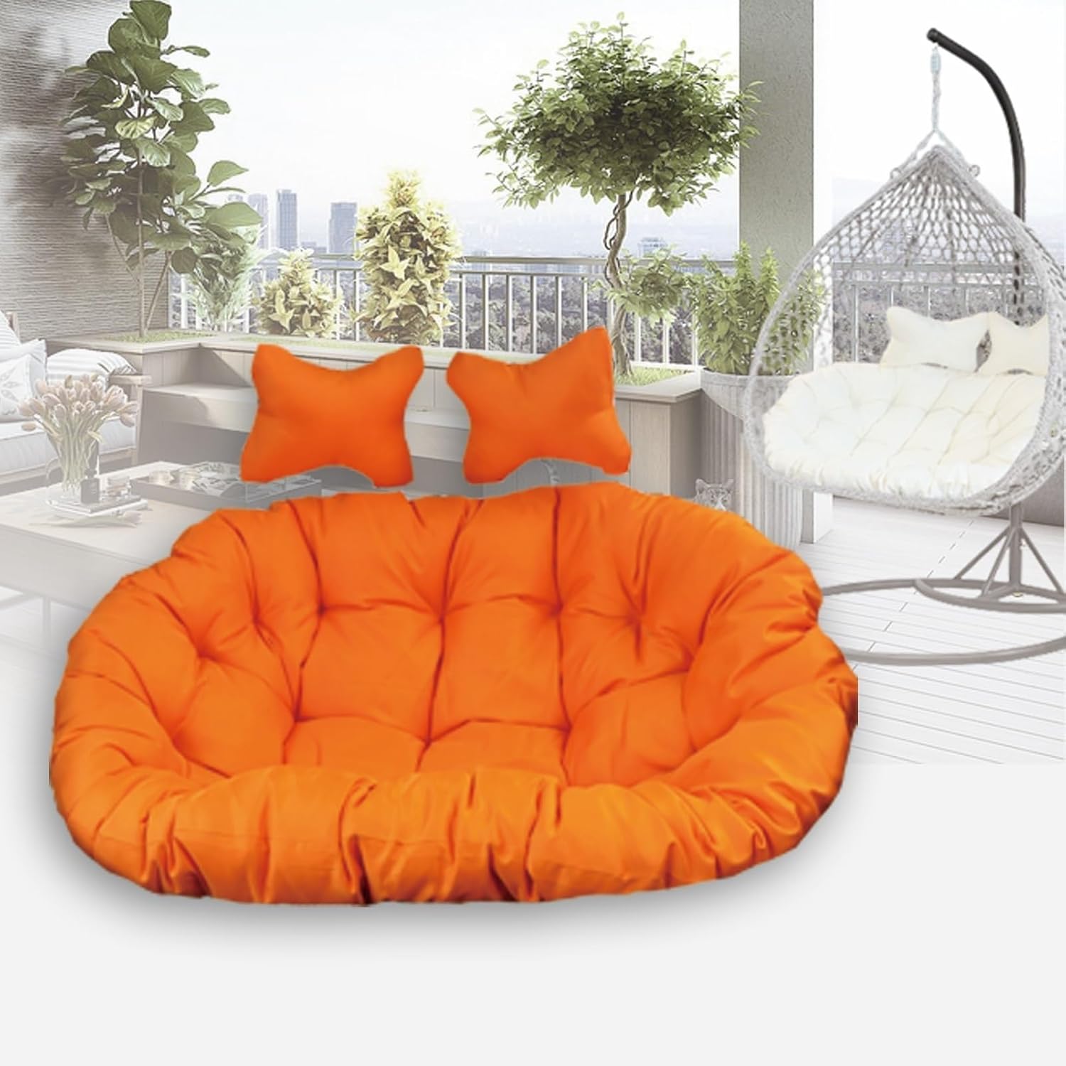Thicken 6in Hanging Chair Cushion, Double Removable Egg Nest Shaped Basket Cushion Replacement, Waterproof Washable 2 Persons Seater Wicker Rattan Swing Seat Pads for Patio Garden, Orange