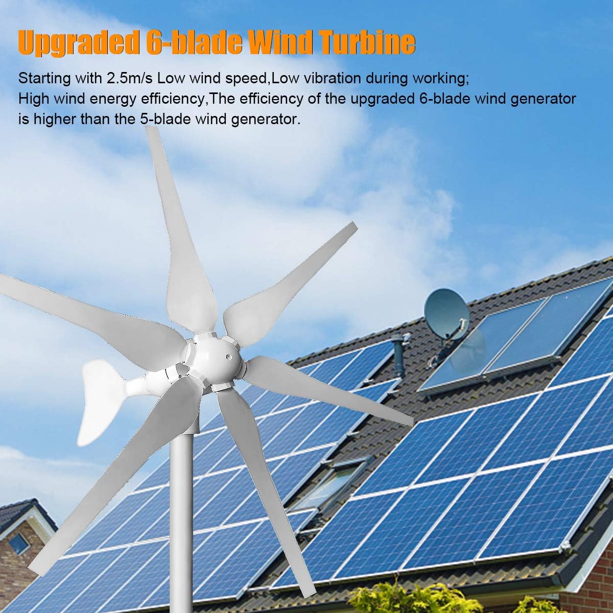 880Watts 24Volt Solar Wind Hybrid System Kit: 400W 6-Blade Wind Turbine Generator with Charge Controller,4pcs 120W Flexible Monocrystalline Solar Panel