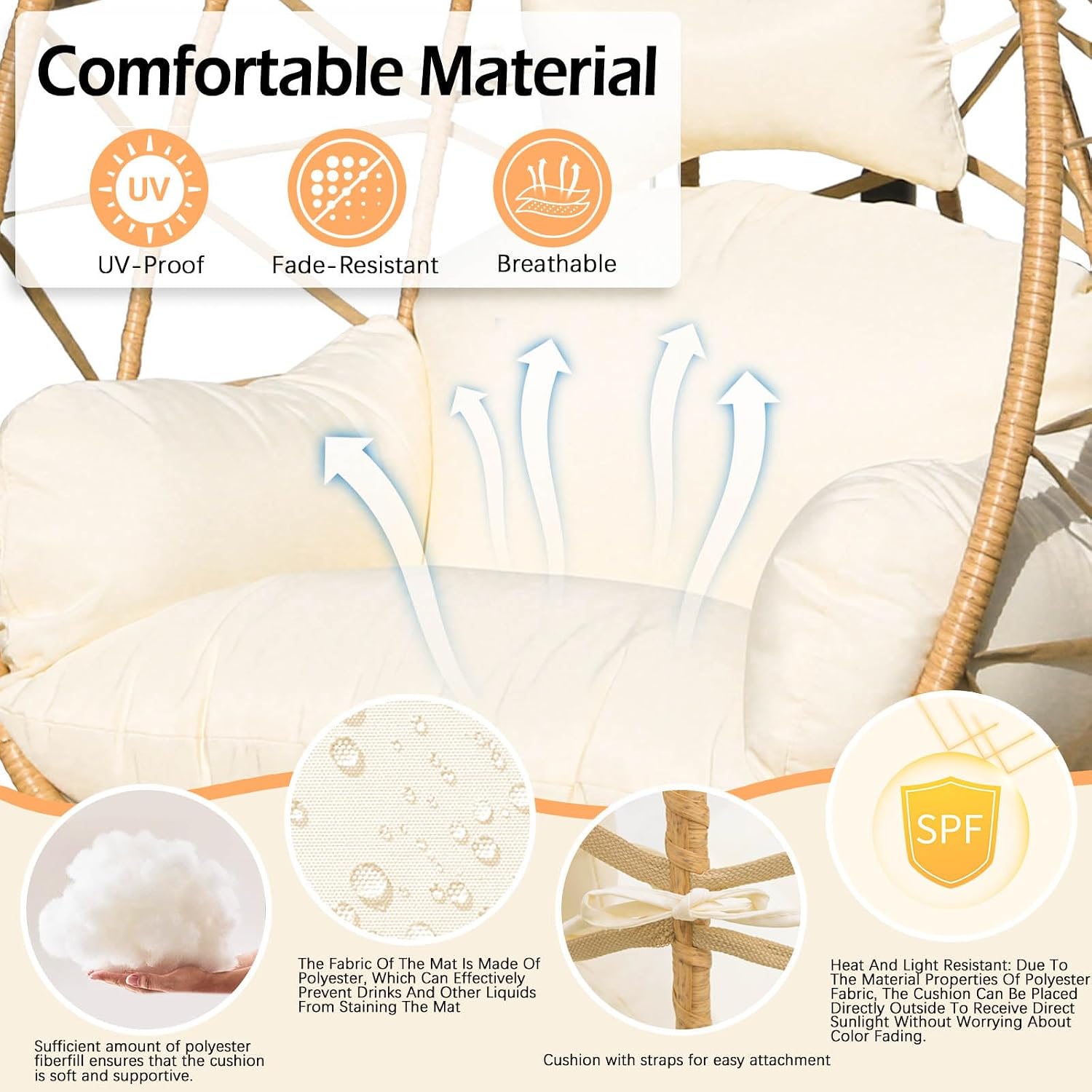 Hanging Egg Chair Swing with Stand, Hanging Chair, Webbing & PE Rattan Weaving, Thickened UV Resistant Cushion & Alloy Steel Frame, for Patio Bedroom Balcony (YB)