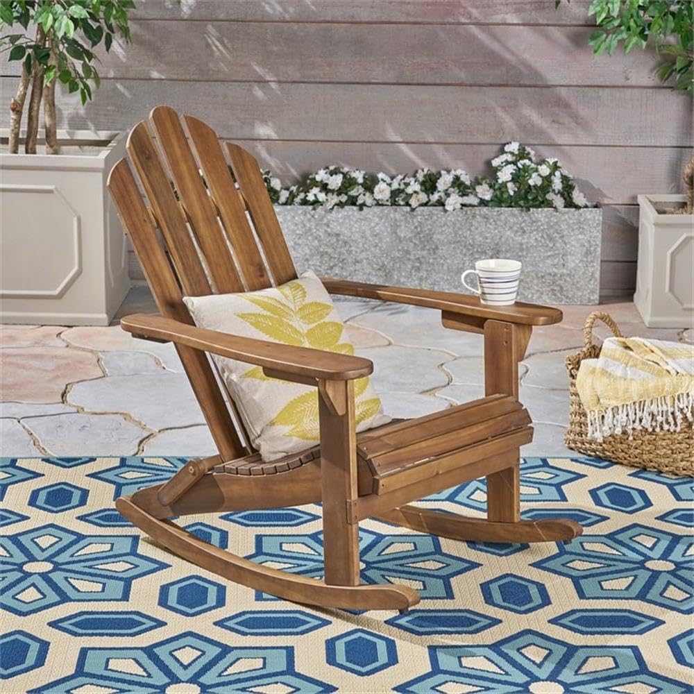 Christopher Knight Home Cara Outdoor Adirondack Acacia Wood Rocking Chair, Dark Brown Finish