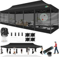 COBIZI 10x30 Pop Up Canopy with Sidewalls, Heavy Duty Canopy with Mosquito Netting, Easy up Screen Party Tents for Parties Backyard Outdoor Commercial Event Gazebo with Roller Bag, Sandbags, Black