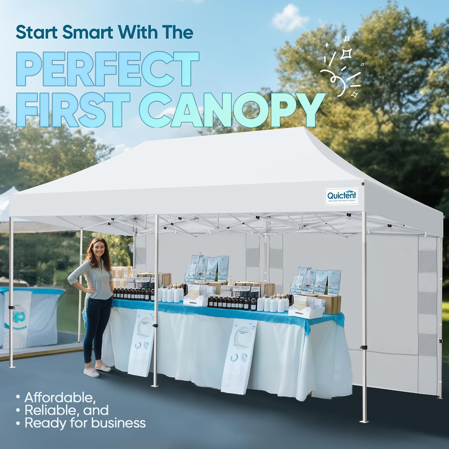 Quictent 10x20 Heavy Duty Pop up Canopy Tent, Easy up Commercial Instant Shelter with Wheeled Bag for Outdoor, Parties, Markets, Camping, 500D Silver Coated UPF 50+ Sun Shield