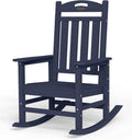 Oversized Outdoor Rocking Chair, High Back Porch Rocker Chair, HDPE All Weather Resistant Rocking Chairs for Patio, 380lbs Weight Capacity, Dark NavyBlue
