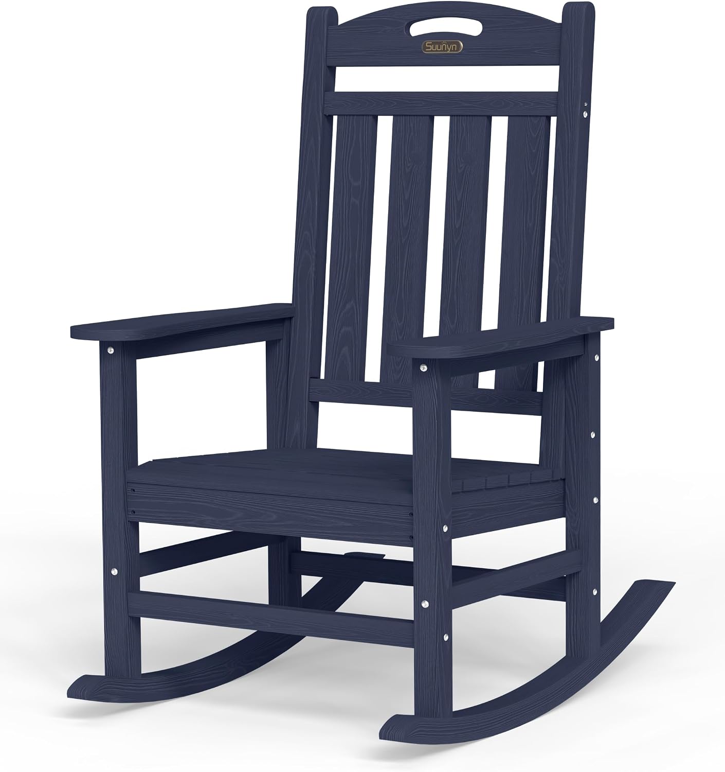 Oversized Outdoor Rocking Chair, High Back Porch Rocker Chair, HDPE All Weather Resistant Rocking Chairs for Patio, 380lbs Weight Capacity, Dark NavyBlue