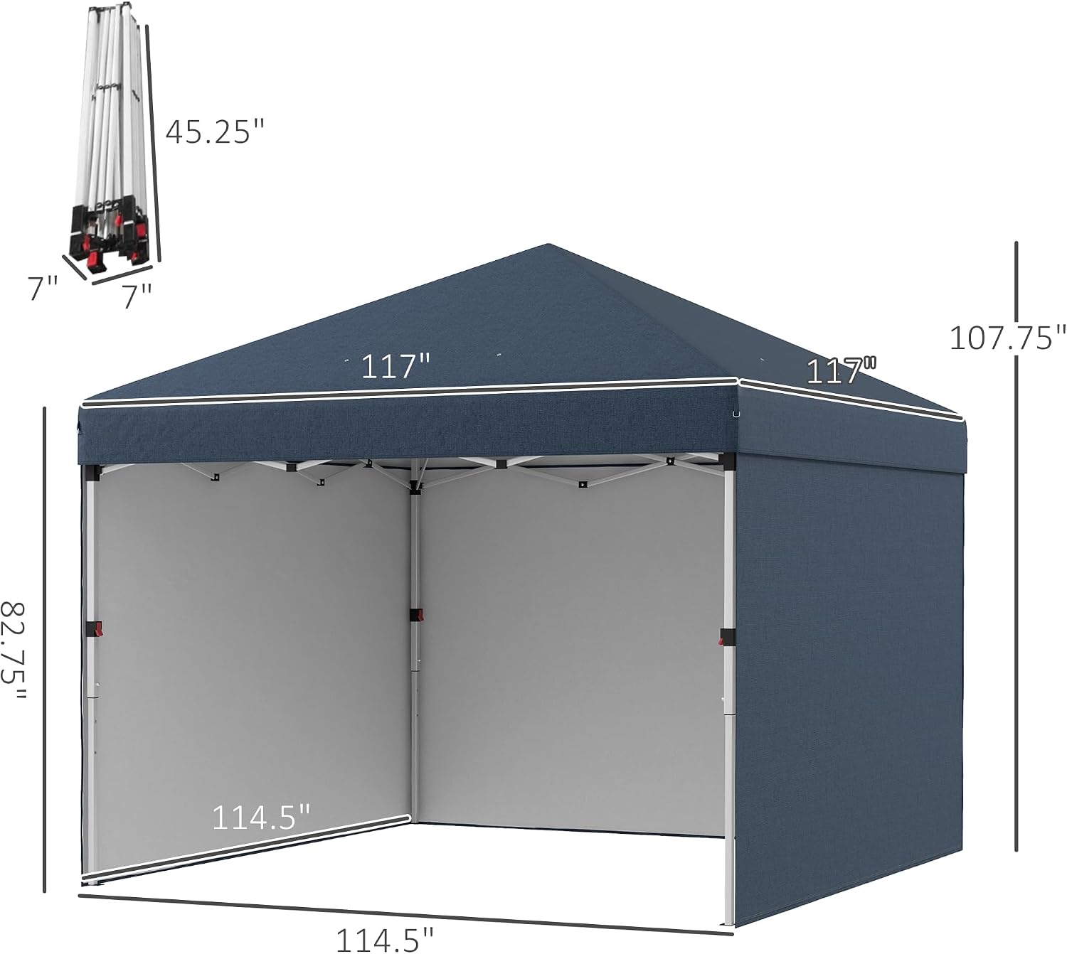 Outsunny 10' x 10' Pop Up Canopy Tent with 3 Sidewalls, Leg Weight Bags and Carry Bag, Height Adjustable, Instant Party Tent Event Shelter Gazebo for Garden, Patio, Navy Blue