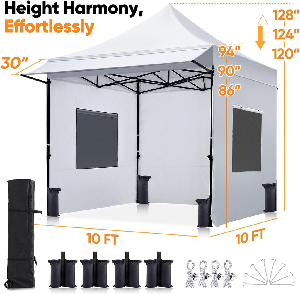 Quictent 10x10 Heavy Duty Pop up Canopy Tent with 3 Removable Sidewalls, Commercial Grade Instant Shelter with Wheeled Bag for Outdoor, Parties, Markets, 600D PU Coated UPF 50+ Sun Shield