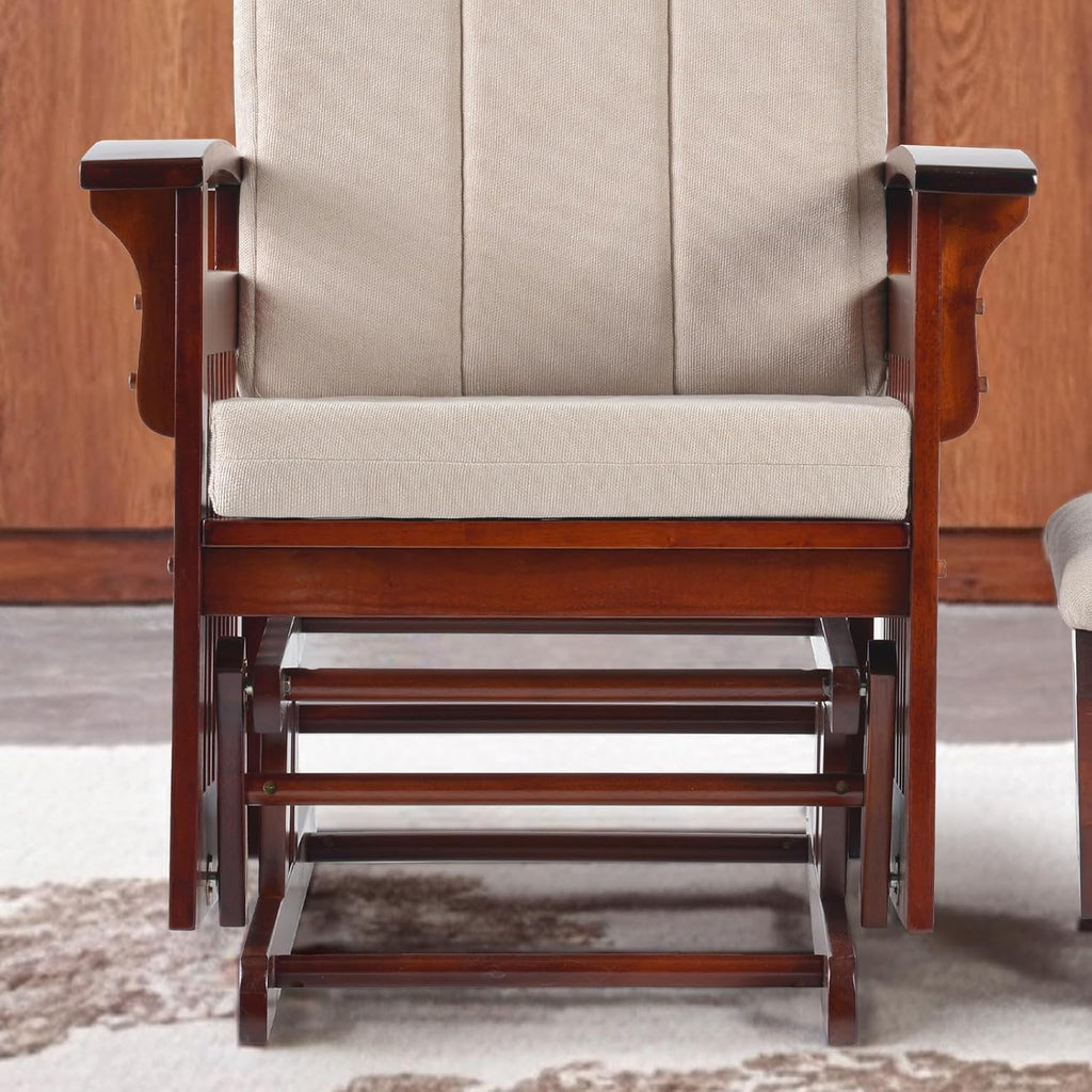 Solid Wood Glider Rocking Chair and Ottoman Set, Rustic Nursery Glider Rocker with Padded Cushion, Smooth Rocking Motion Indoor Living Room Nursing,Napping,Reading, Cream