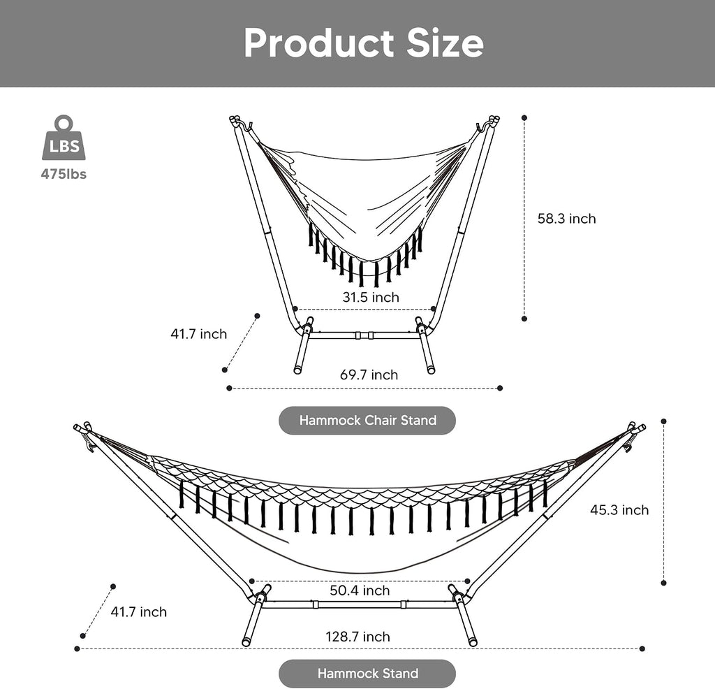 SUNCREAT 2-in-1 Convertible Portable Double Hammock with Stand Included, Outdoor Hammock and Stand, Patented, Natural Tassel