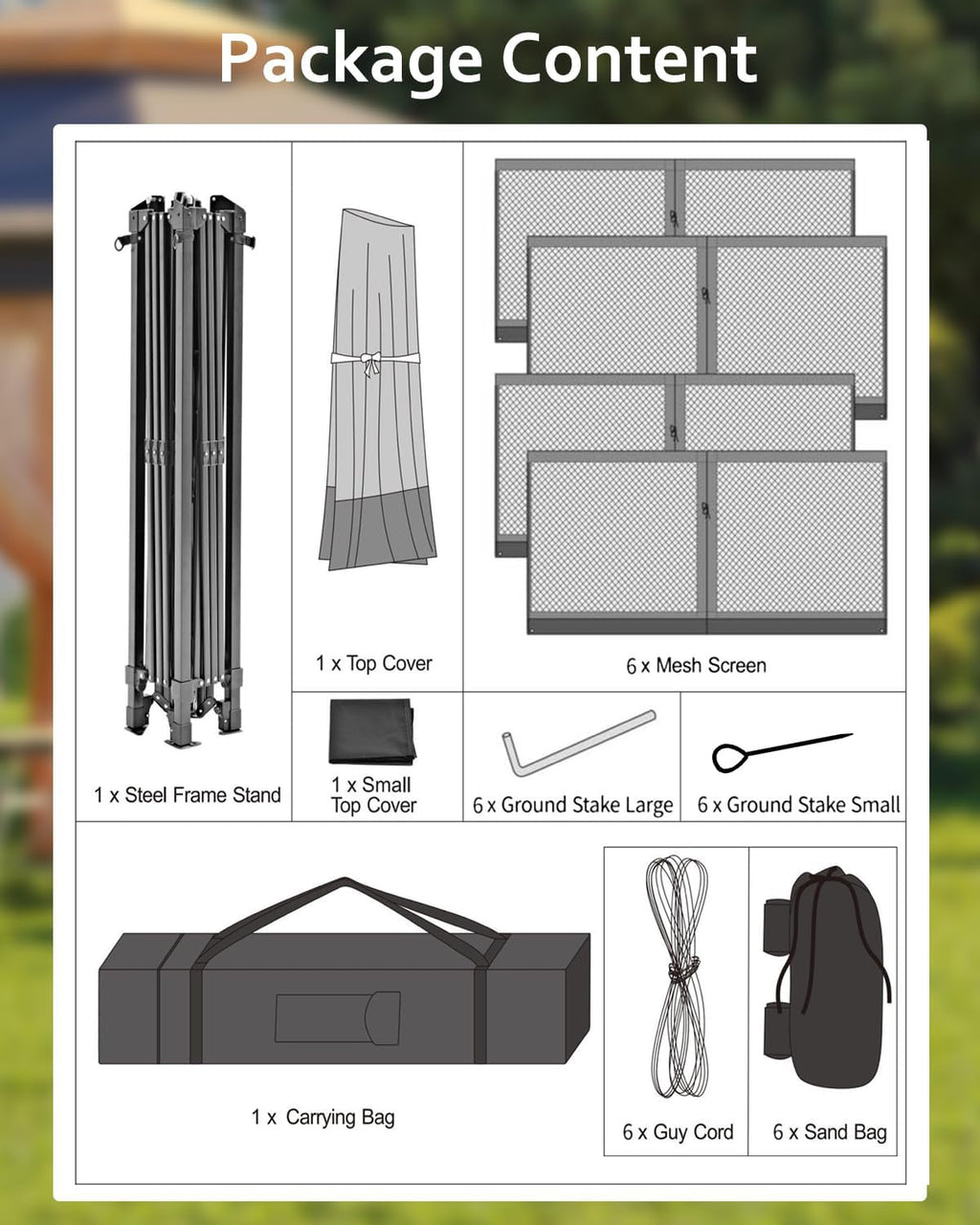GarveeLife Pop Up Gazebo 13x13, 6 Side Outside Canopy Tent with Mosquito Netting, One Push Setup for Backyard Patio Garden Activities - Green