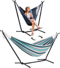 SUNCREAT 2-in-1 Convertible Backyard Fabric Hammock with Stand, Large Hammocks for Outside, Green & Orange