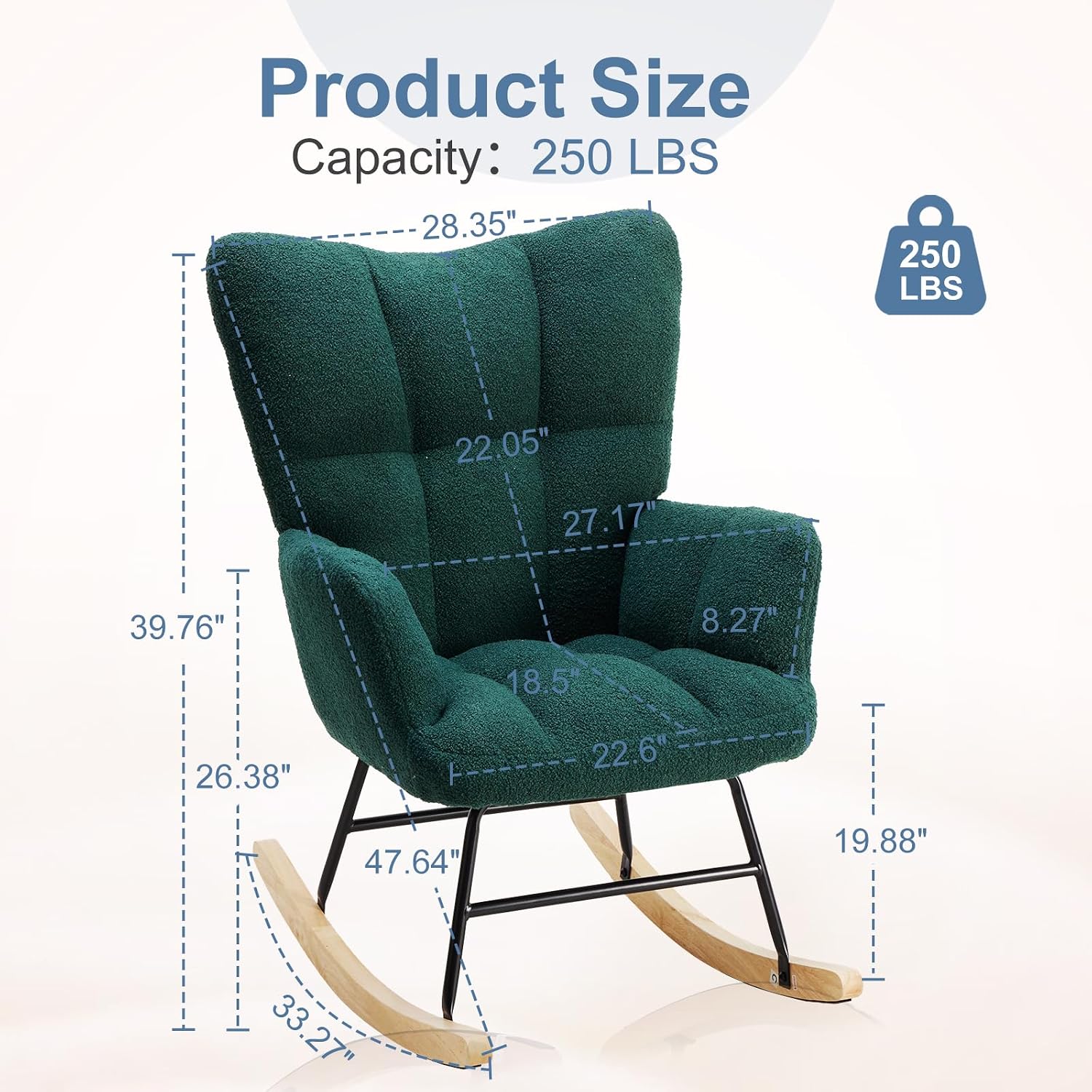 DUMOS Rocking Chair with Wing Backrest, Teddy Upholstered Indoor Reading Glider Chair with Comfy Seat for Bedroom, Living Room, Office, Forest Green